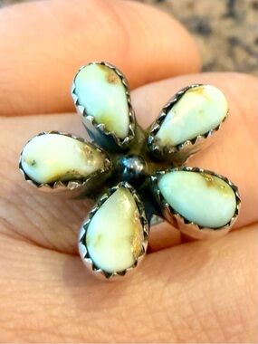 Palomino Turquoise Flower Ring Sterling Silver Adjustable 7.5+